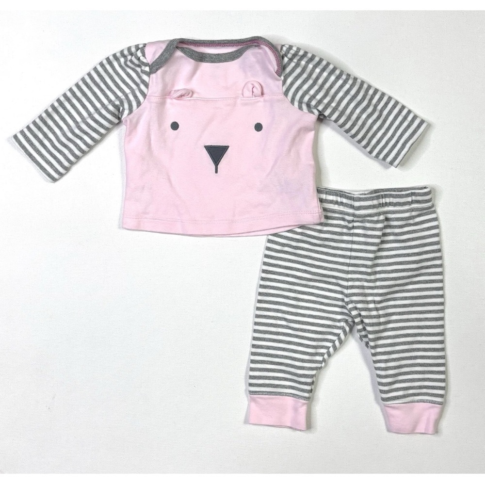 Cloud Island Pink and Gray Bear Pajama Set